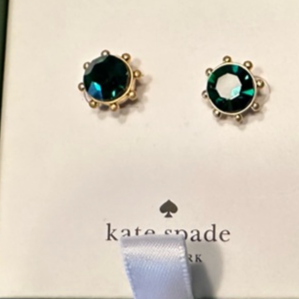 kate spade Gold Tone Earrings with Emerald Green Stones - Picture 5 of 5